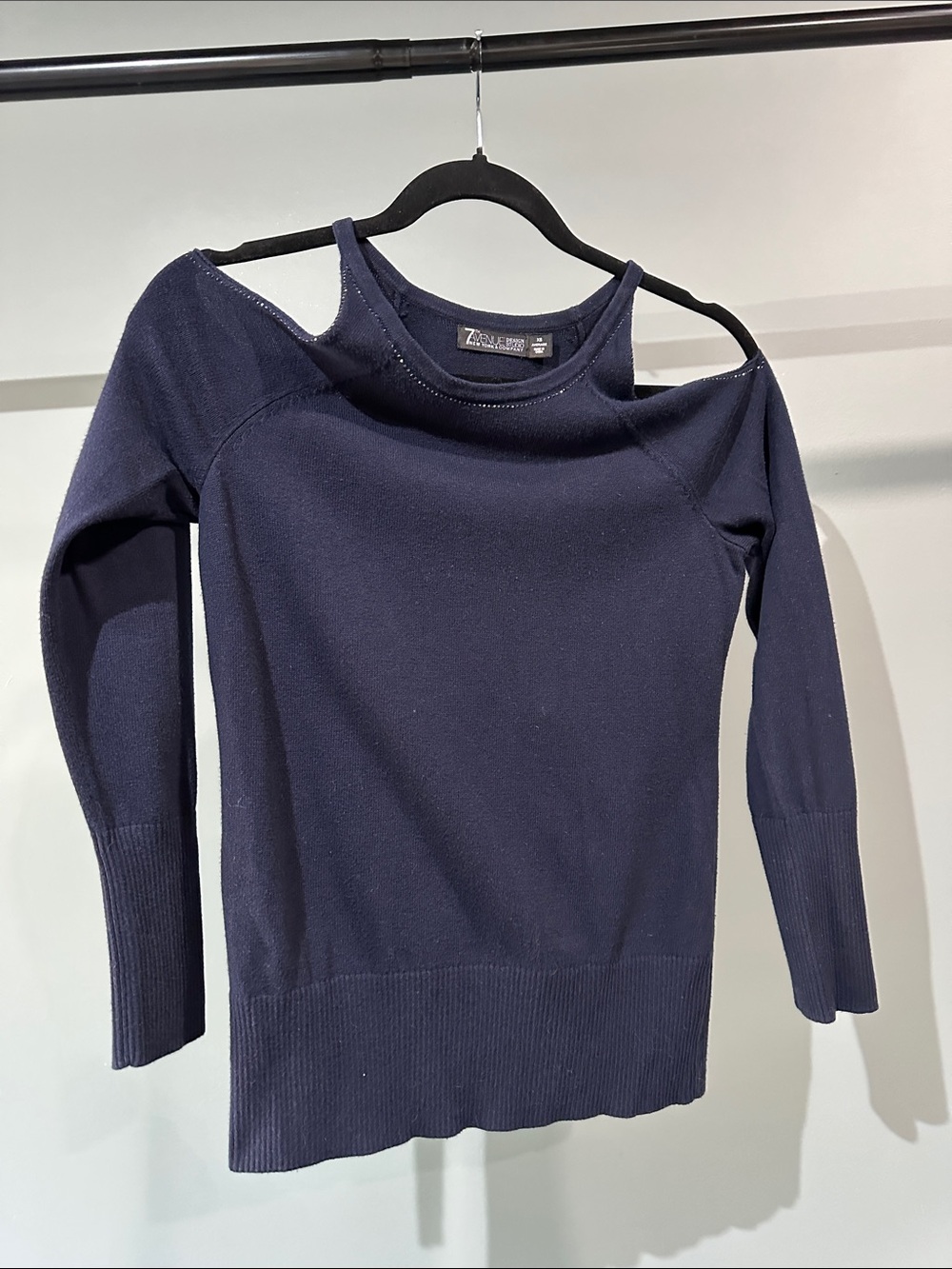 Zara Navy Cold-Shoulder Knit Top with Scoop Neck
